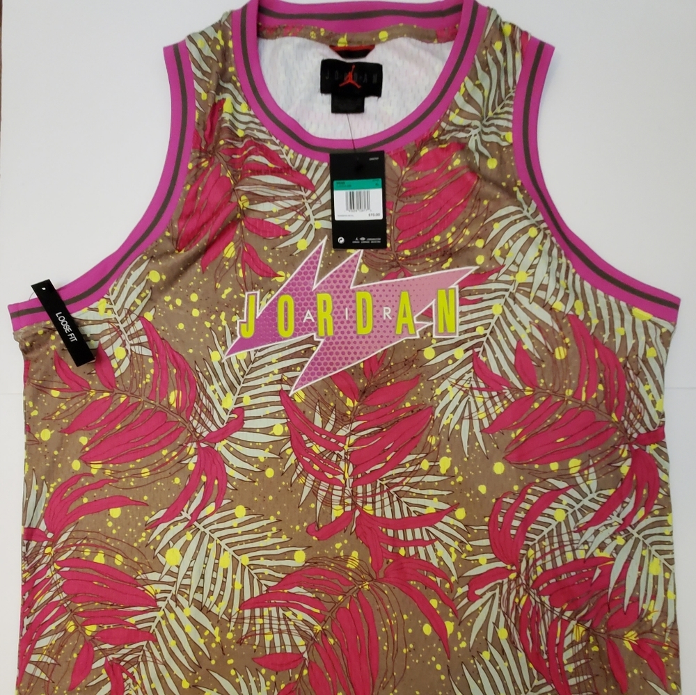 New Nike Air Jordan Wings Floral Jersey Men's XL Pink Green